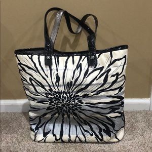 Brighton White and Black Canvas Flower Tote